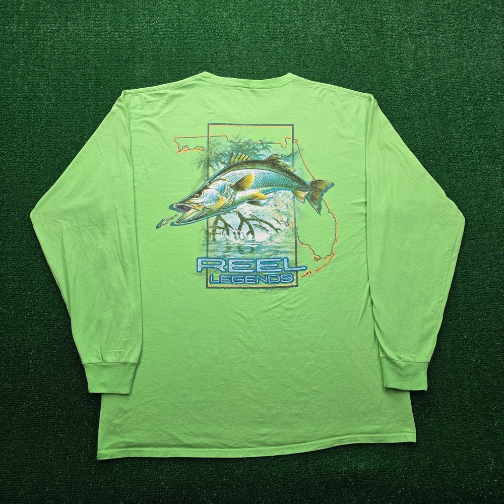 Reel‎ Legends Tshirt Mens XL Green Long Sleeve Florida Fishing Snook Graphic Tee